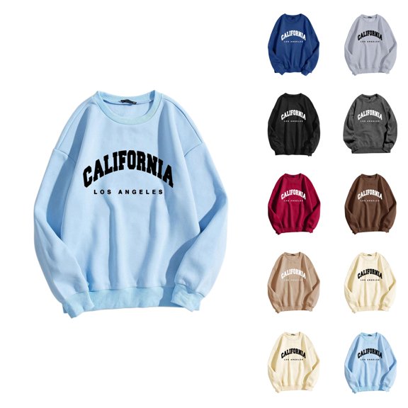 California Los Angeles Women Sweatshirt 2026 Fall Winter Trendy Long Sleeve Crewneck Graphic Sweatshirts Pullover Tops