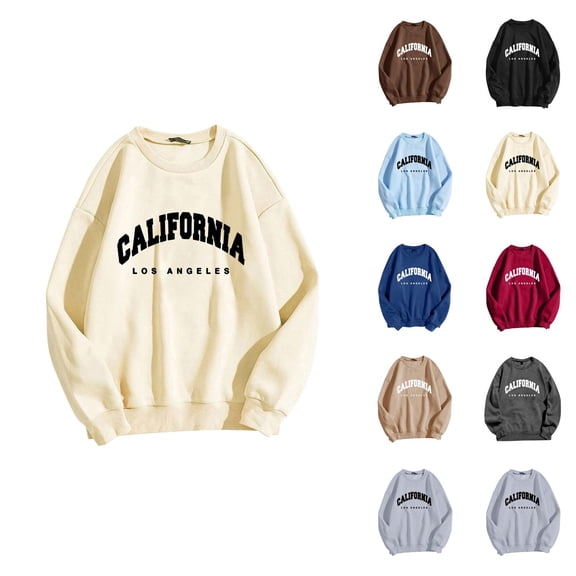 California Los Angeles Womens Sweatshirt 2026 Fall Winter Casual Long Sleeve Crewneck Graphic Pullover Sweat Shirts Tops