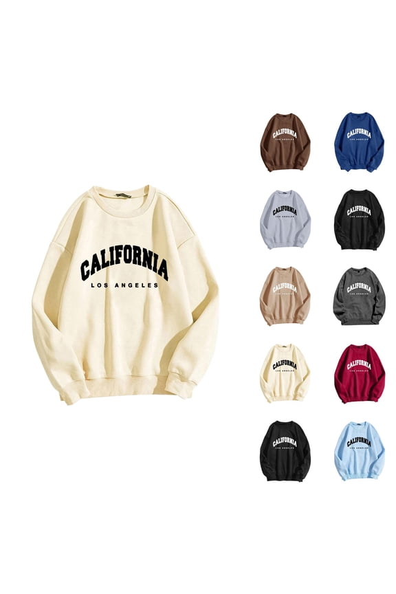 California Los Angeles Womens Sweatshirt 2026 Fall Winter Fashion Long Sleeve Crewneck Graphic Sweatshirts Pullover Tops