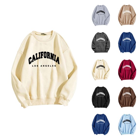 California Los Angeles Womens Sweatshirt 2026 Fall Winter Trendy Long Sleeve Crewneck Graphic Pullover Sweat Shirts Tops