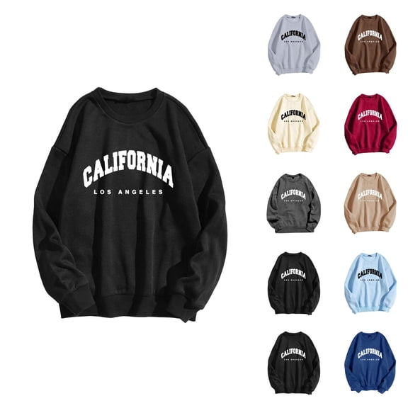 California Los Angeles Womens Sweatshirt 2026 Fall Winter Trendy Long Sleeve Crewneck Graphic Pullover Sweat Shirts Tops