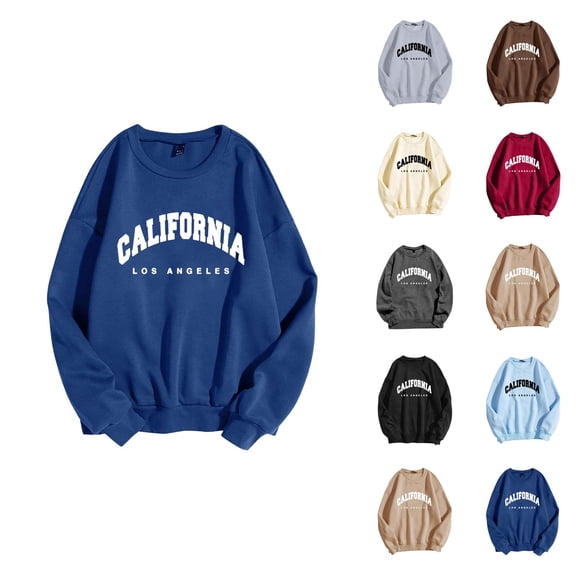 California Los Angeles Womens Sweatshirt 2026 Fall Winter Trendy Long Sleeve Crewneck Graphic Pullover Sweat Shirts Tops