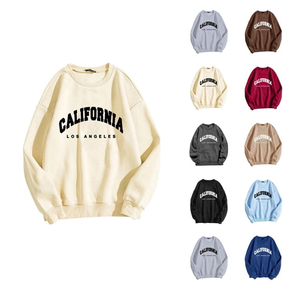 California Los Angeles Womens Sweatshirt 2026 Fall Winter Trendy Long Sleeve Crewneck Graphic Pullover Sweat Shirts Tops