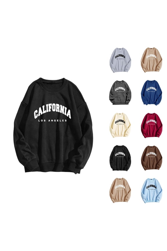 California Los Angeles Womens Sweatshirt 2026 Fall Winter Trendy Long Sleeve Crewneck Graphic Pullover Sweat Shirts Tops