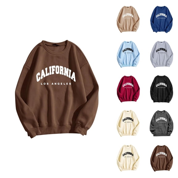 California Los Angeles Womens Sweatshirts 2026 Fall Winter Fashion Long Sleeve Crewneck Graphic Pullover Sweat Shirts Tops