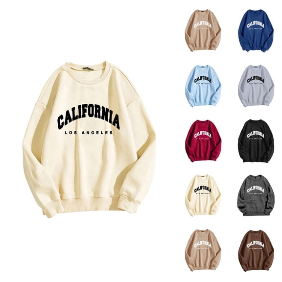 California Los Angeles Womens Sweatshirts 2026 Fall Winter Fashion Long Sleeve Crewneck Graphic Pullover Sweat Shirts Tops