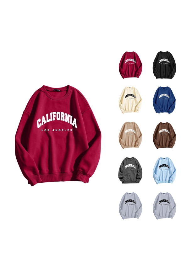 California Los Angeles Womens Sweatshirts 2026 Fall Winter Trendy Long Sleeve Crewneck Graphic Pullover Sweat Shirts Tops
