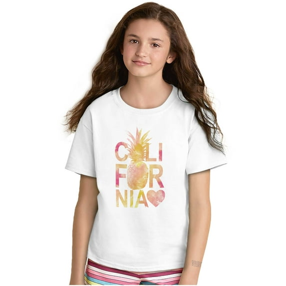 California Love Cute Pineapple Heart Girls Kids T Shirt Tees Teen Brisco Brands L