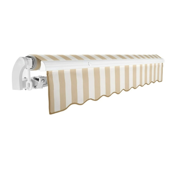 Awntech 8 Ft California Medium Duty Manual Retractable Patio Fixed Awning (96in x 7.88in x 78in), Linen/White Stripe