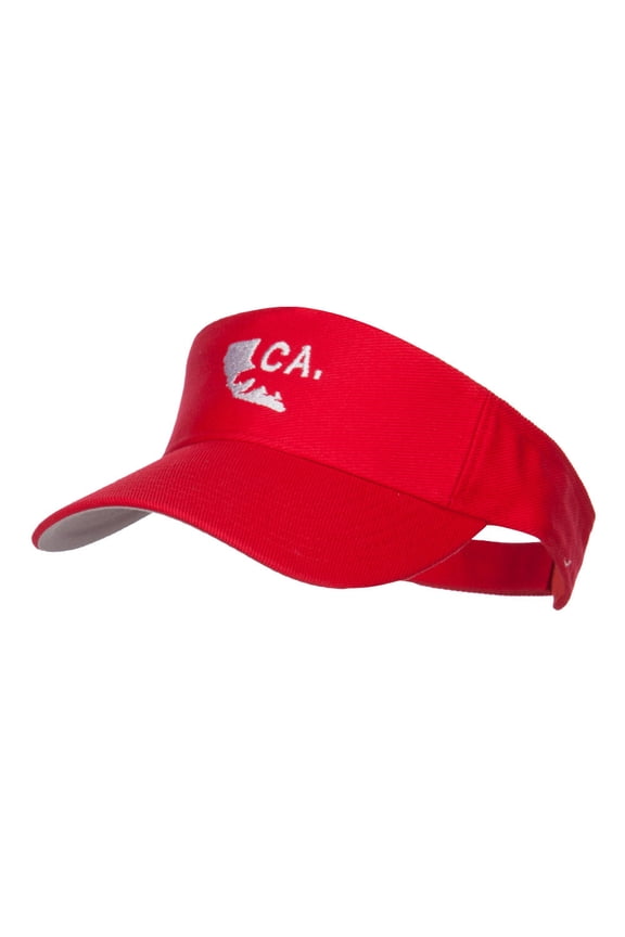 California Map Bear Embroidered Sports Visor - Red OSFM
