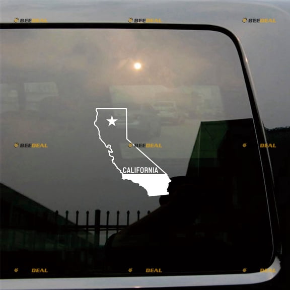 California Map Cali State Republic Star Sticker Decal Vinyl - 2 Pack White 6" - For Car Boat Laptop Cup No Background Die-cut
