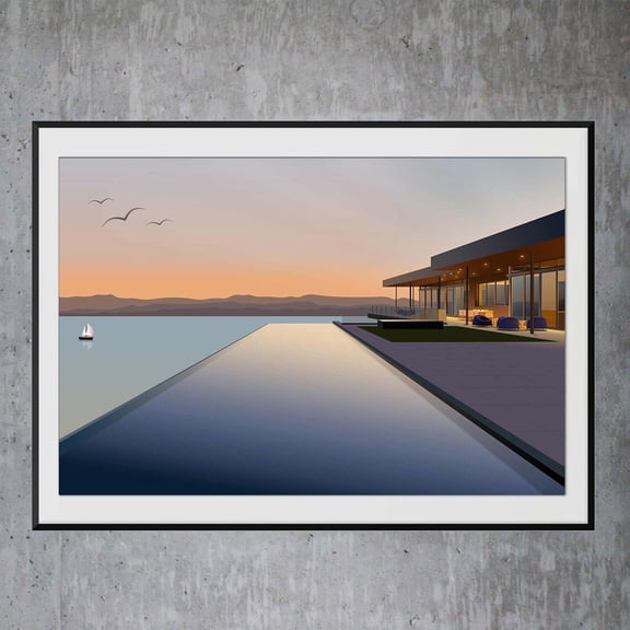 California Modernism Minimalist Architecture Geometry Line Graphic Art, Unframed Poster