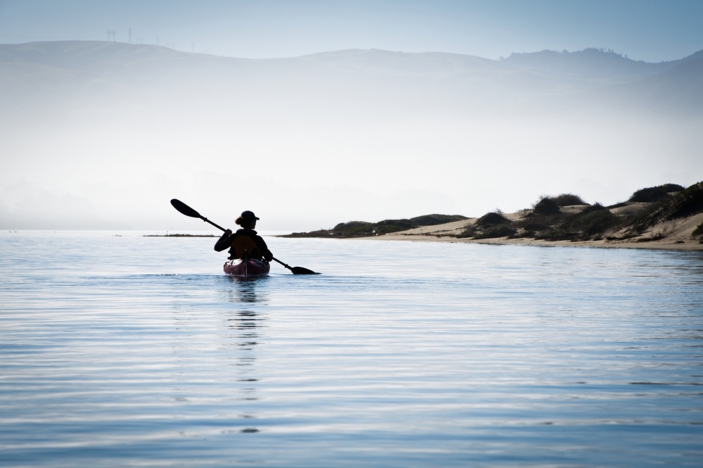 California Morro Bay State Park Woman Kayaking In Ocean Silhouette Canvas Art - Bill Brennan Design Pics (36 x 24)