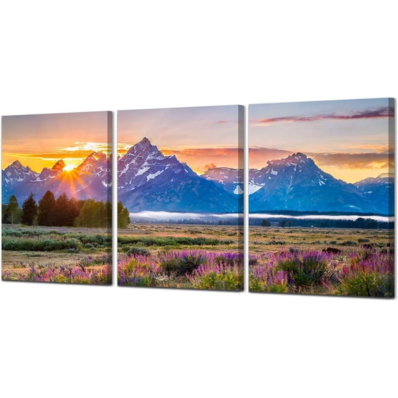 California National Park Wall Art Valley View Natural Landscape Picture Canvas Print Yosemite Sunrise Wall Decor Scenery Poster Painting for Living Room Home d Ready to Hang 16"x24" x 3 Panels