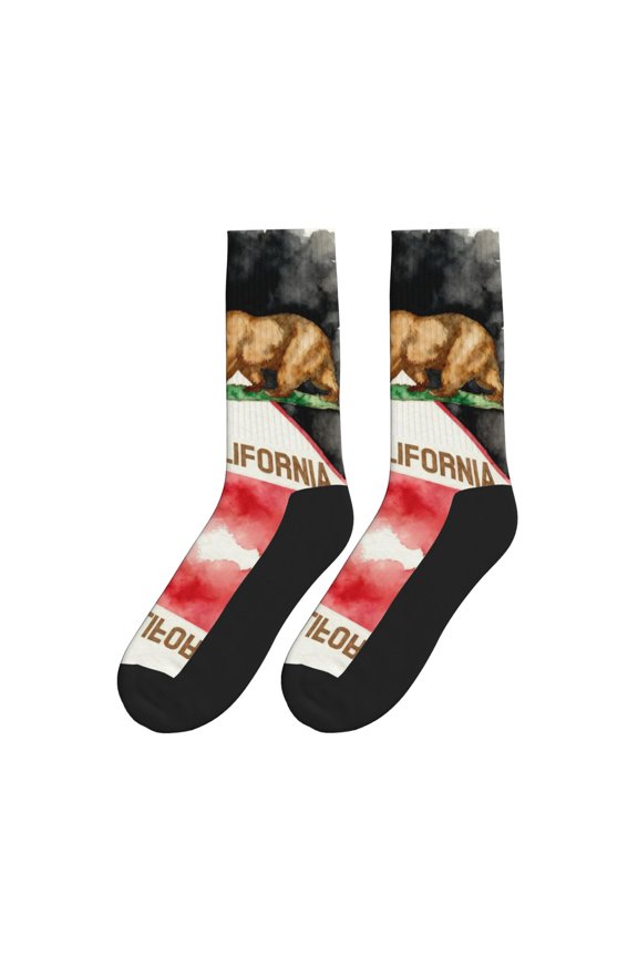 California Outline And Flag Athletic Crew Novelty Socks for Womens Mens