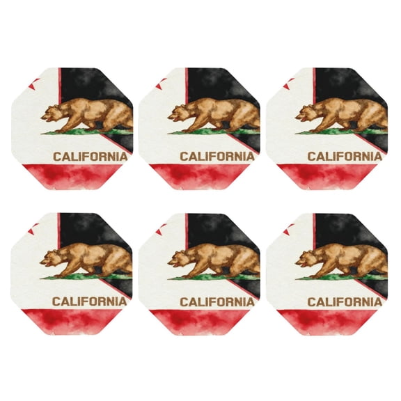 California Outline And Flag Leather Drinks Coasters Suitable for Various Cups Set of 6 Octagon