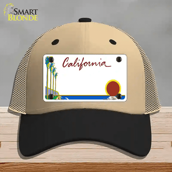 California Palm Trees State Blank Novelty License Plate Hat Mesh Khaki|Black