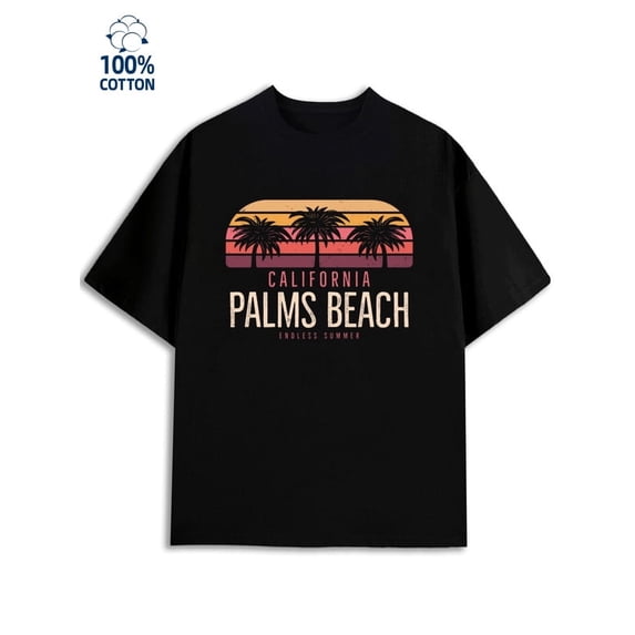 Greenink California Palms for men Los Angeles 180G 100% Cotton black 79 graphics Retro Unisex Shirt Crewneck tshirts Fashion Unisex Shirt Graphic Tee tshirts Retro Unisex Shirt Short Sleeve tshirts