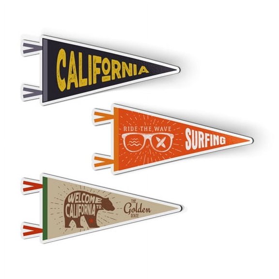 California Pennants Set Surf Bear Wave - 4" each Magnet for Car Locker Refrigerator