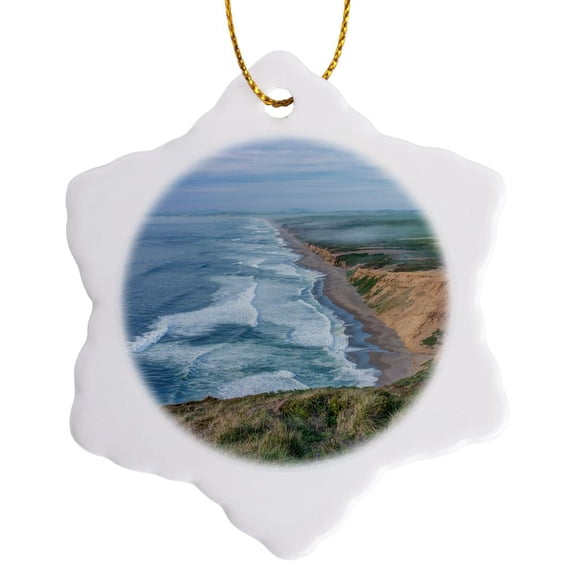 3drose, California, Point Reyes National Seashore, Point Reyes Beach, 3 inch Snowflake Porcelain Ornament
