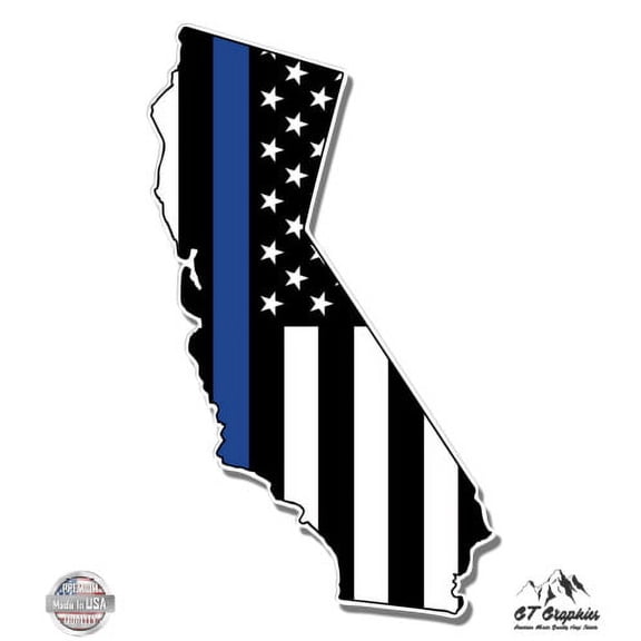 California Police Thin Blue Line Flag - 5" Vinyl Sticker - For Car Laptop I-Pad - Waterproof Decal