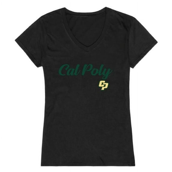California Polytechnic State University Mustangs Women Script Short Sleeve T-Shirt, Black - Large