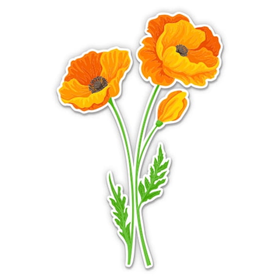 California Poppy Flowers Poppies - 5" Vinyl Sticker - For Car Laptop I-Pad - Waterproof Decal
