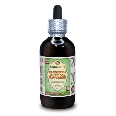 California Poppy And Hawthorn ALCOHOL-FREE, KETO Friendly, Absolutely Natural Expertly Extracted by Trusted HerbalTerra brand Liquid Extract. Proudly made in USA. Glycerite 4 Fl.Oz