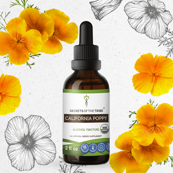 California Poppy Tincture Alcohol Extract, Organic California Poppy Eschscholzia Helps Promote Relaxation 2 oz