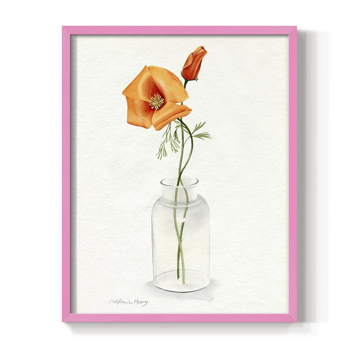 California Poppy Vase I Framed Print in Pink Solid Wood Framed Print No Nail Hanging