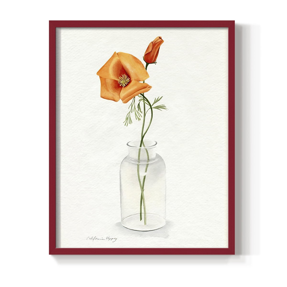 California Poppy Vase I Framed Print in Red Solid Wood Framed Print No Nail Hanging