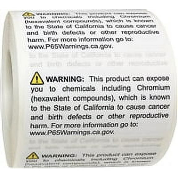 California Proposition 65 Exposure to Chromium Warning Labels 1 x 2 inch 500 Adhesive Stickers