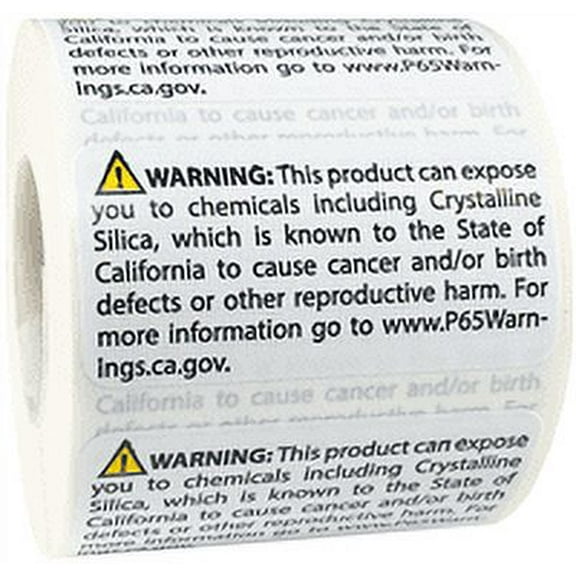 California Proposition 65 Exposure to Crystalline Silica Warning Labels 1 x 2 inch 500 Adhesive Stickers