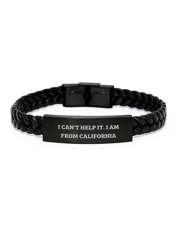 California Proud Interlaced Leather Bracelet, 'I Can't Help It. I Am From California' Quote, Gifts from Friends to California Graduates