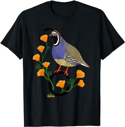 California Quail State Bird Californian Poppy Flowers T-Shirt - Walmart.com
