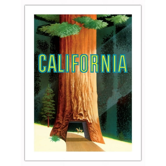 California Redwoods - Vintage Travel Poster by David Klein c.1950s - Fine Art Matte Paper Print (Unframed) 18x24in
