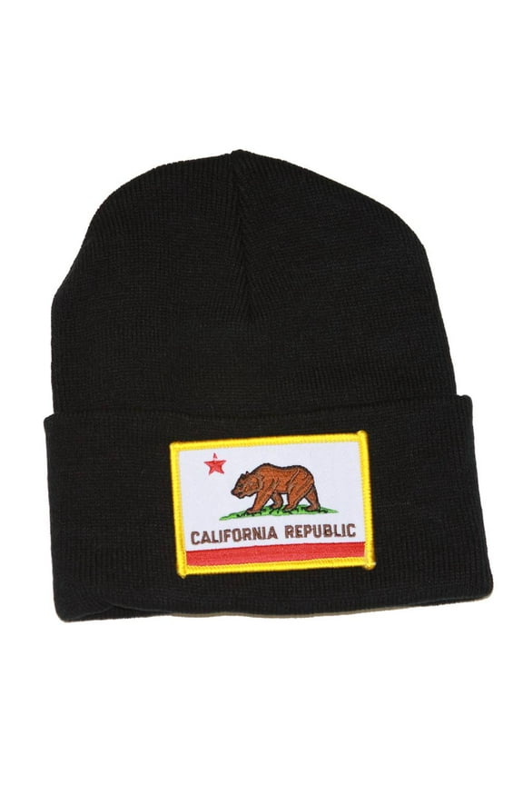 California Republic 3D Patch Embroidery Black Cuff Beanie