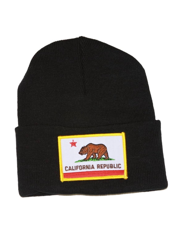 California Republic 3D Patch Embroidery Black Cuff Beanie