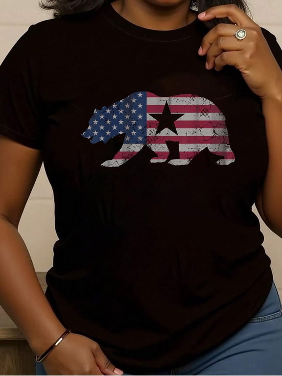 California Republic Bear American Flag 4th of July USA T-Shirt