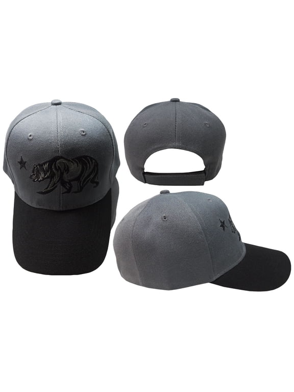 California Republic Bear Black and Grey Gray Ball Cap Hat