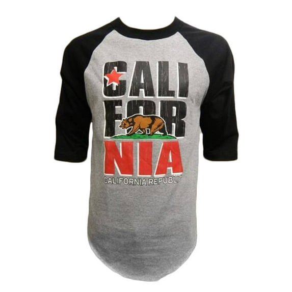 California Republic Bear Logo Half-Sleeve Baseball Shirt - Black/Grey - Small