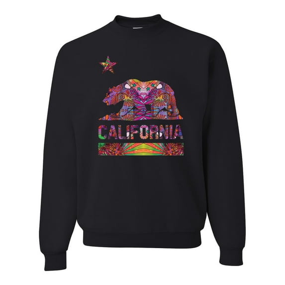 California Republic Bear Logo Retro Mandala Mosaic Animal Lover Unisex Crewneck Graphic Sweatshirt, Black, Small