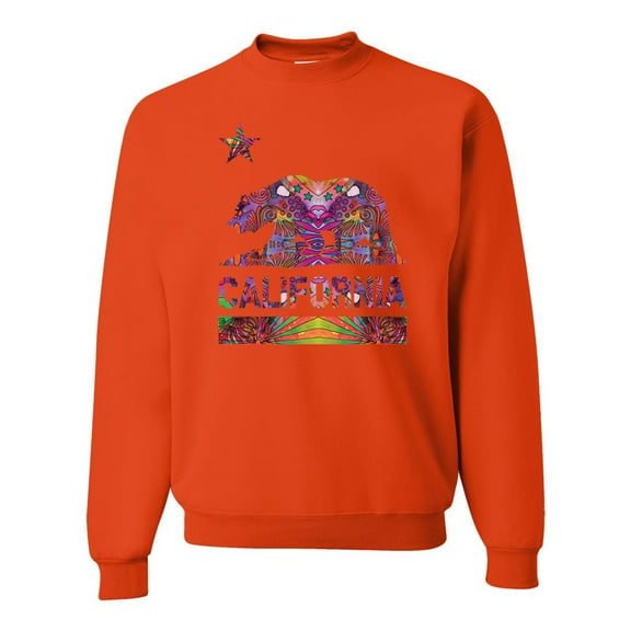 California Republic Bear Logo Retro Mandala Mosaic Animal Lover Unisex Crewneck Graphic Sweatshirt, Orange, Medium