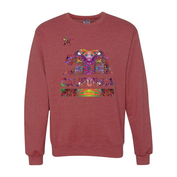 California Republic Bear Logo Retro Mandala Mosaic Animal Lover Unisex Crewneck Graphic Sweatshirt, Vintage Heather Red, Small