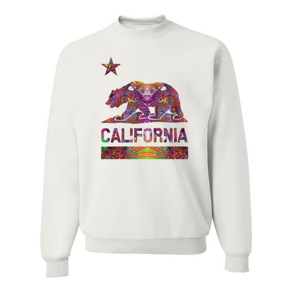 California Republic Bear Logo Retro Mandala Mosaic Animal Lover Unisex Crewneck Graphic Sweatshirt, White, 3XL
