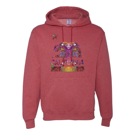 California Republic Bear Logo Retro Mandala Mosaic | Mens Fashion Hooded Sweatshirt Graphic Hoodie, Vintage Heather Red, Medium