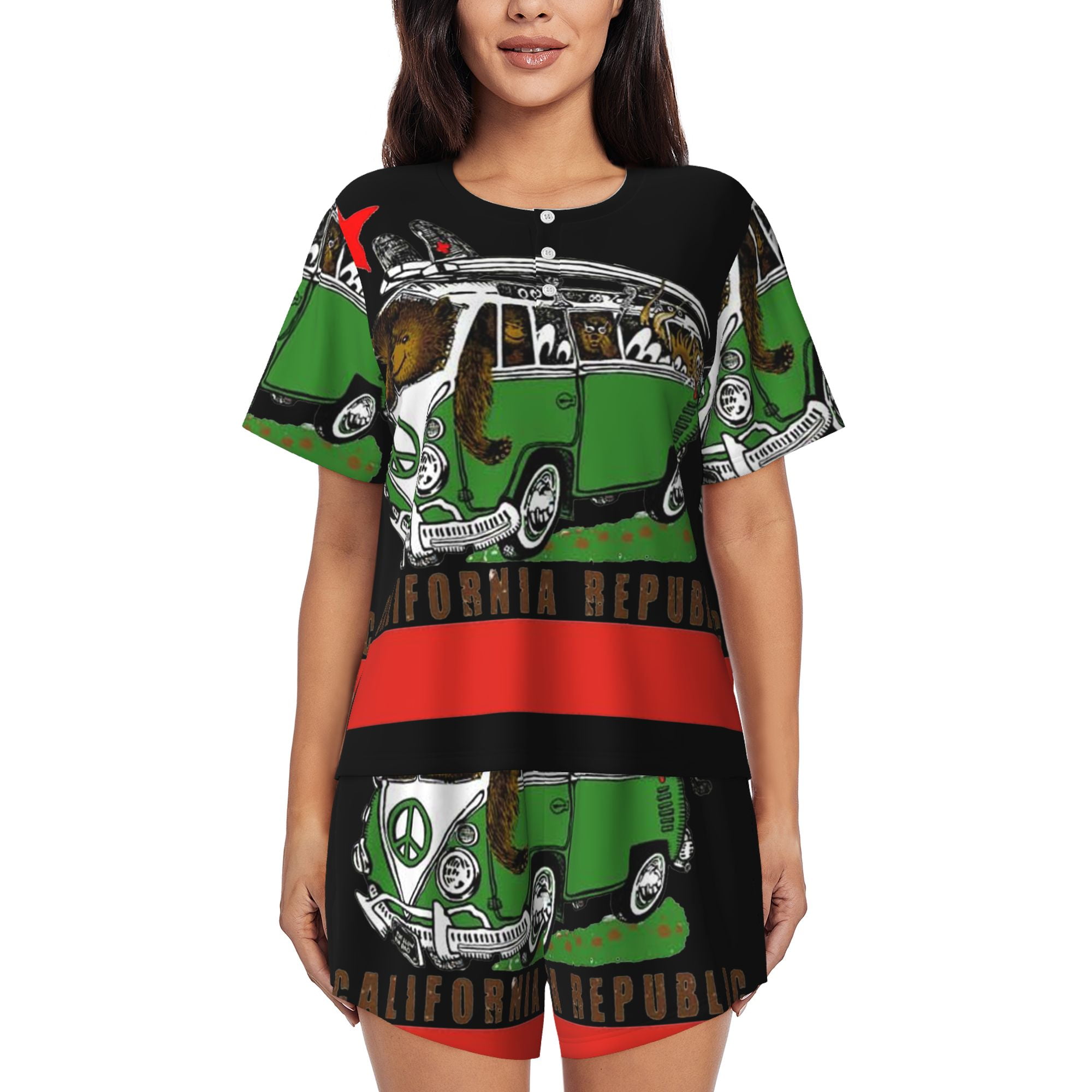 California Republic Bear Surf Bus Pajamas Sets For Women Soft Short