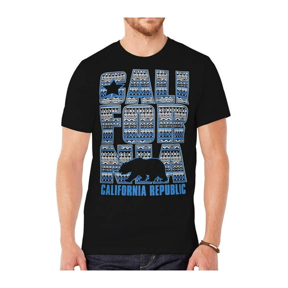 California Republic Blue Tribal Pattern Black T-Shirt - 3X-Large