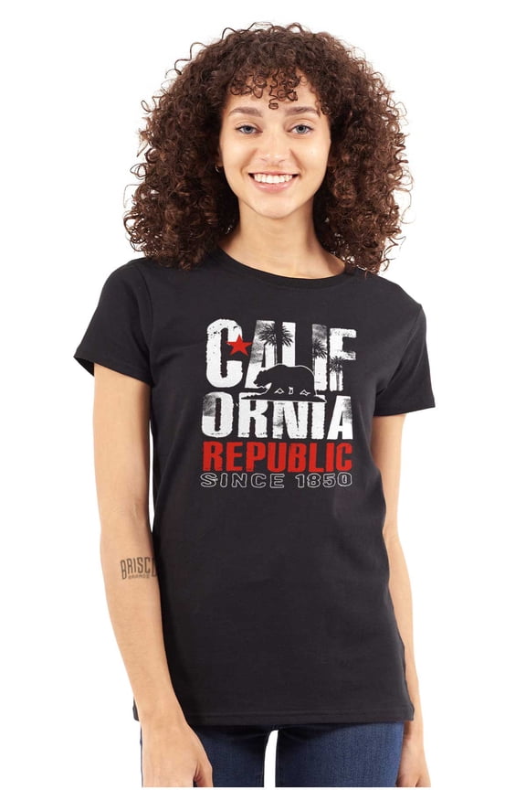California Republic CA Bear Palm Tree Womens Slim Fit Graphic Tee Brisco Brands S