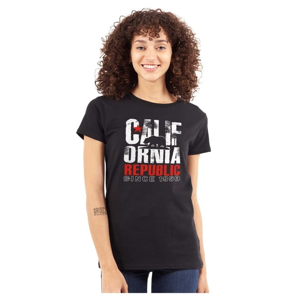 California Republic CA Bear Palm Tree Womens Slim Fit Graphic Tee Brisco Brands X